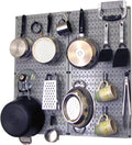 Kitchen Pegboard Organizer Pots and Pans Storage Rack Organization Kit with Grey Pegboard and Black Accessories