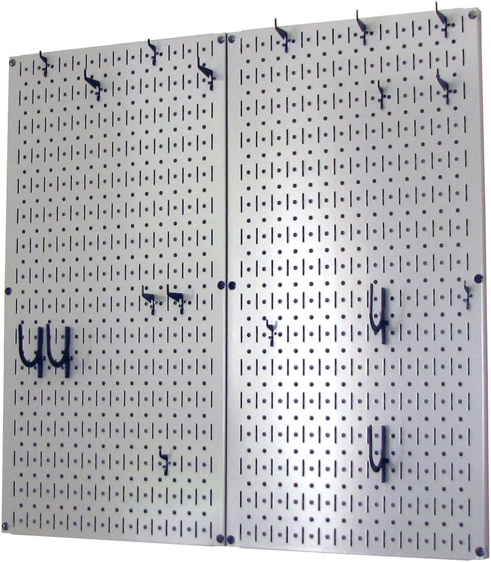 Kitchen Pegboard Organizer Pots and Pans Storage Rack Organization Kit with Grey Pegboard and Black Accessories
