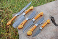 Custom Handmade Damascus Chef Knife – 13” with Pakka Wood Handle, Steel Bolster & Leather Roll